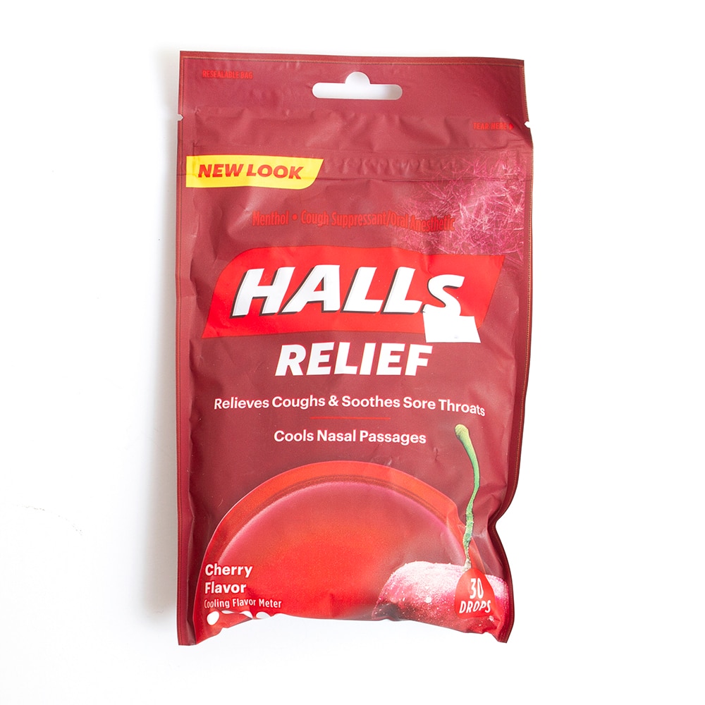 Halls, Cherry, Cough Suppressant, Oral Analeptic, 30 drop, Bag